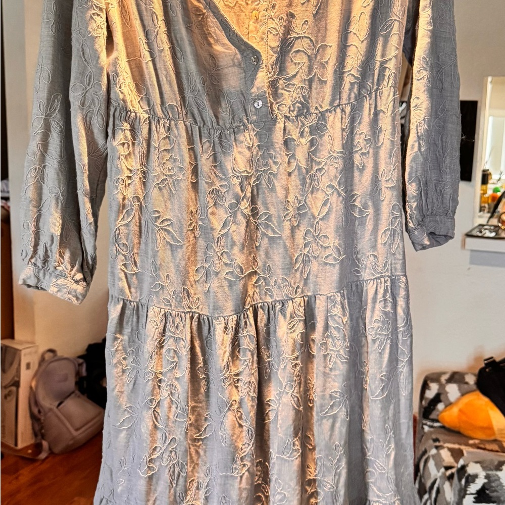 Zara Gray Embroidered Dress